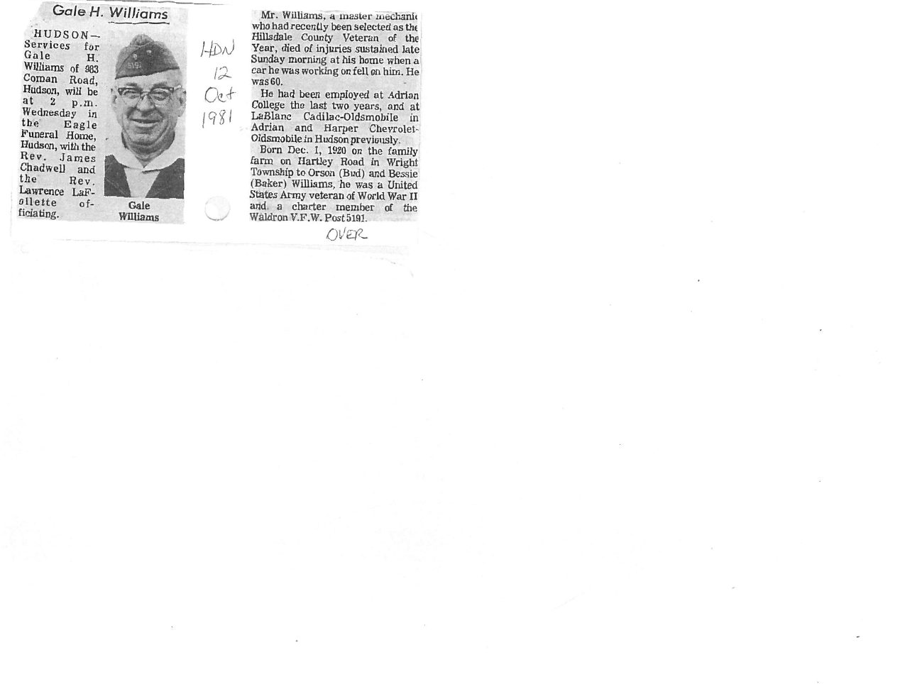 Page 2 of the original biography for Gale Williams