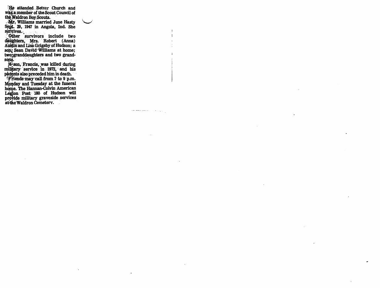 Page 3 of the original biography for Gale Williams