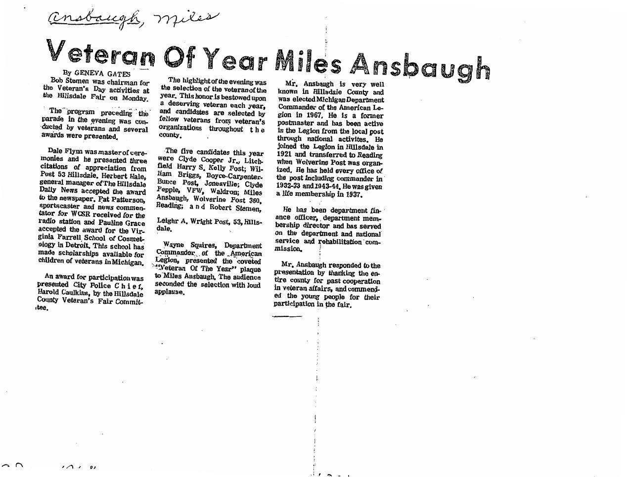 Page 2 of the original biography for Miles Ansbaugh