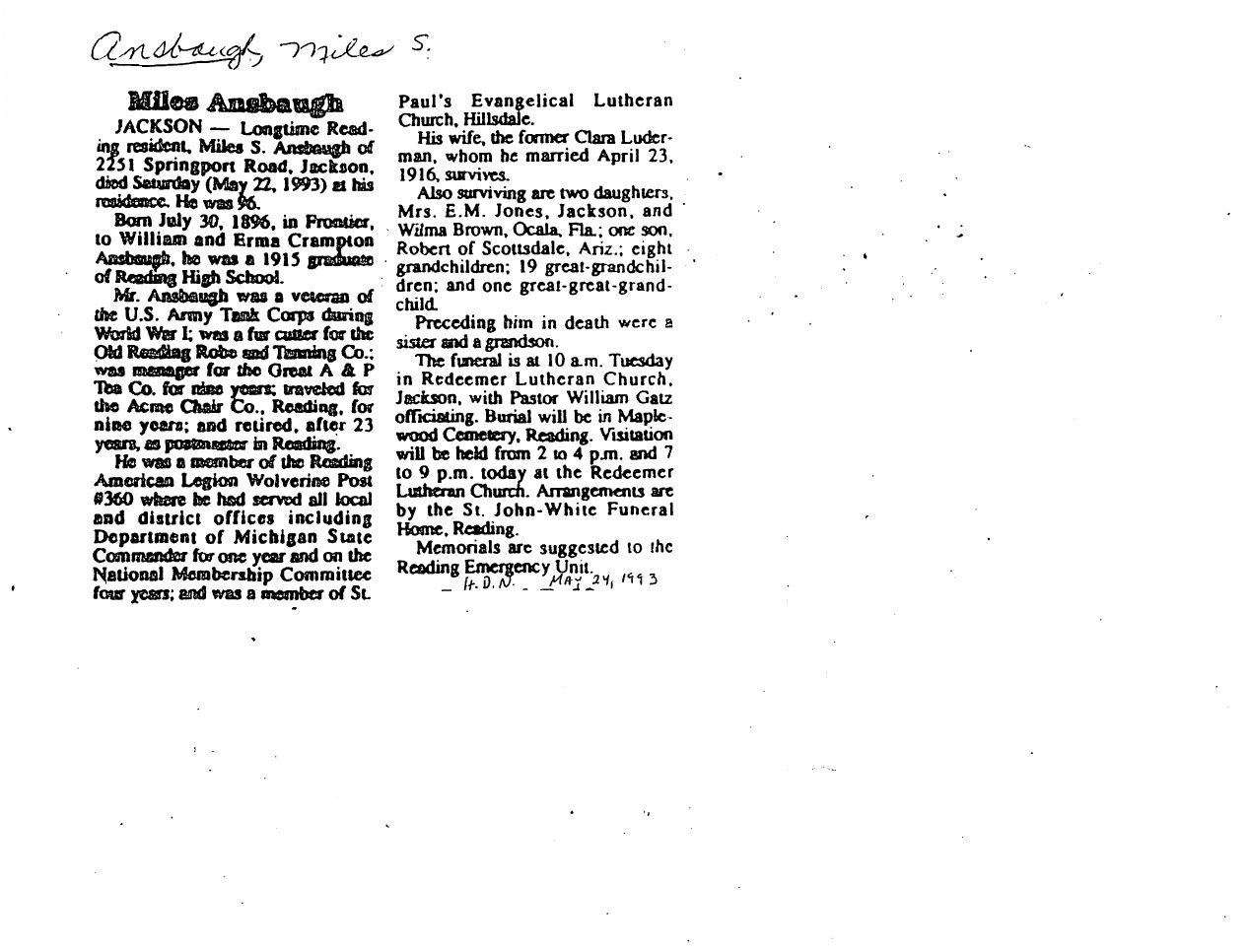 Page 3 of the original biography for Miles Ansbaugh