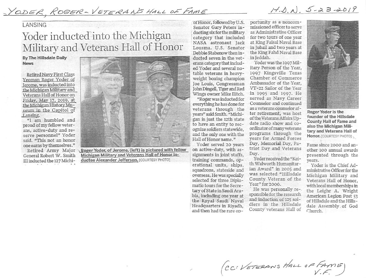 Page 1 of the original biography for Roger Yoder