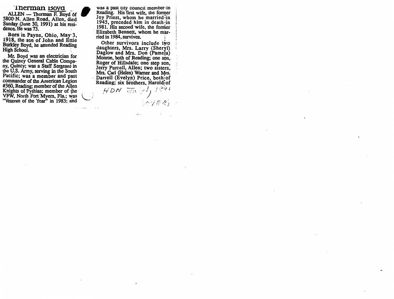 Page 2 of the original biography for Thurman Boyd