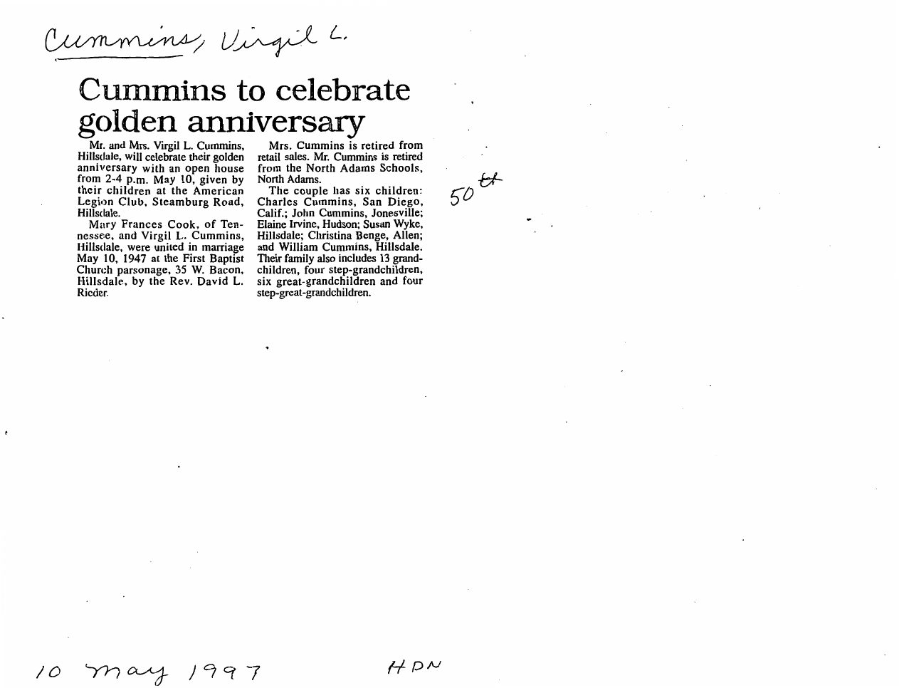 Page 1 of the original biography for Virgil Cummins