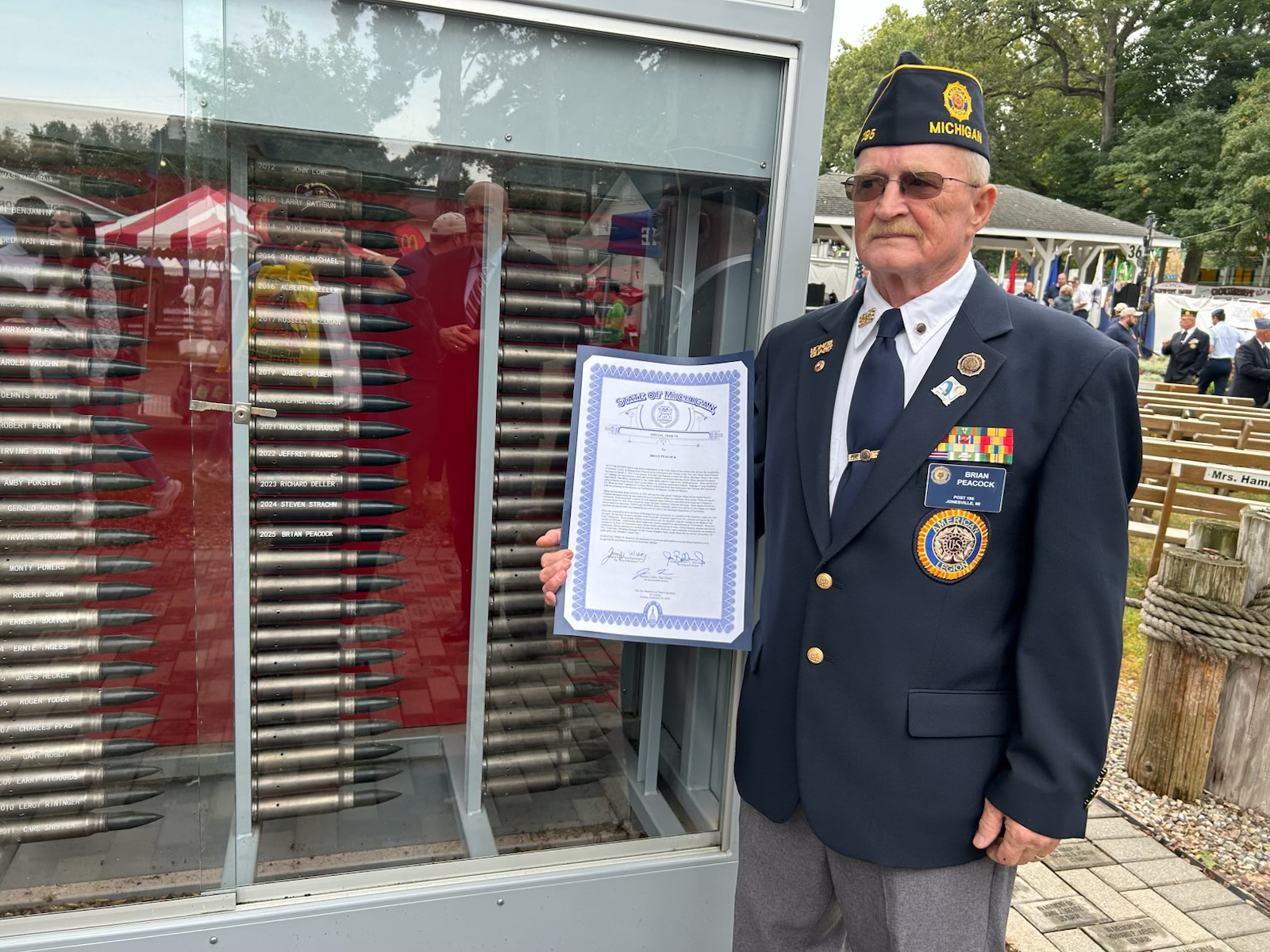 Brian Peacock at the Hillsdale County veterans memorial